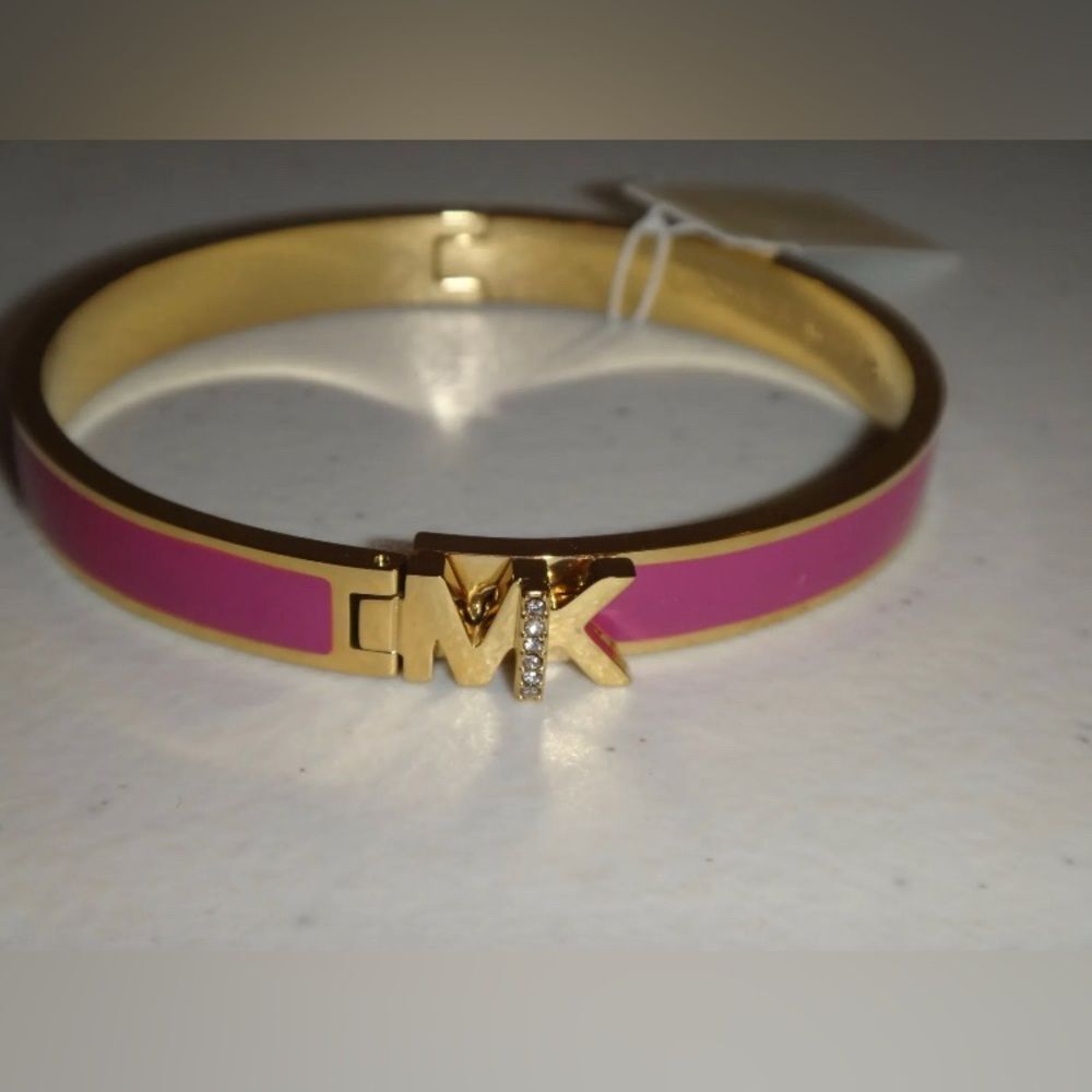 Michael Kors Haute Rose Gold Hot Pink Enamel Bangle Bracelet MKJ7705710 + MK BOX - Picture 4 of 13